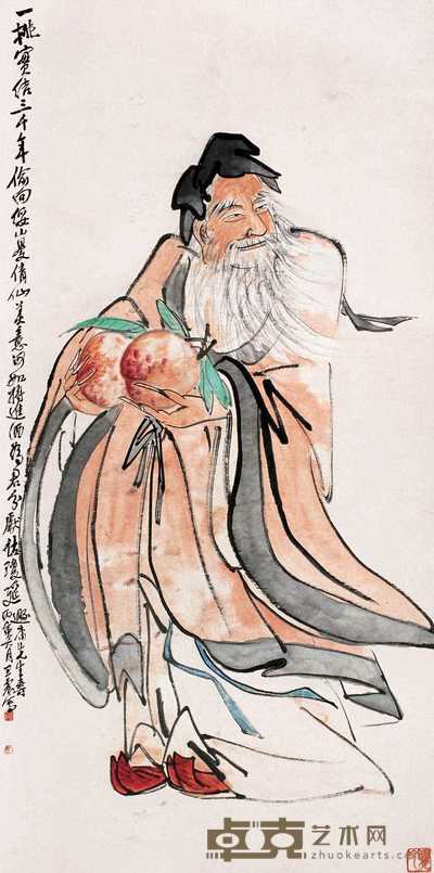 王震 1926年作 献寿图 立轴 135.5×67cm